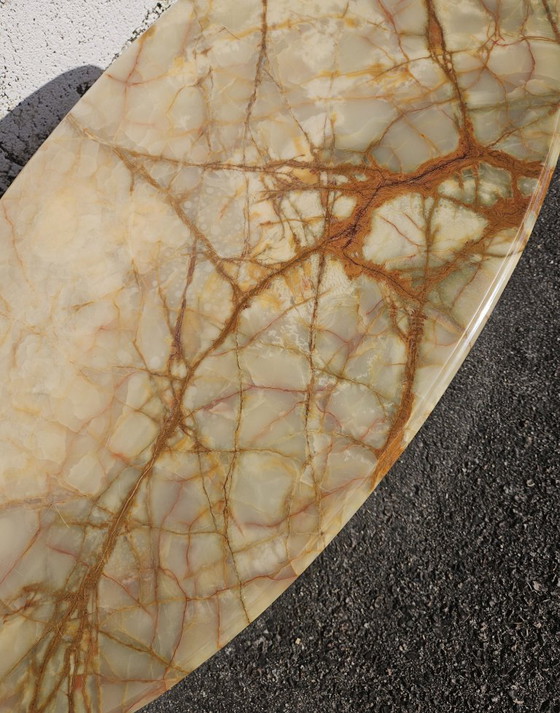 Image 1 of French Vintage oval Onyx Marble and Brass Coffee Table-Marble Cocktail Table-Lounge Table-Style Louis XV-60s