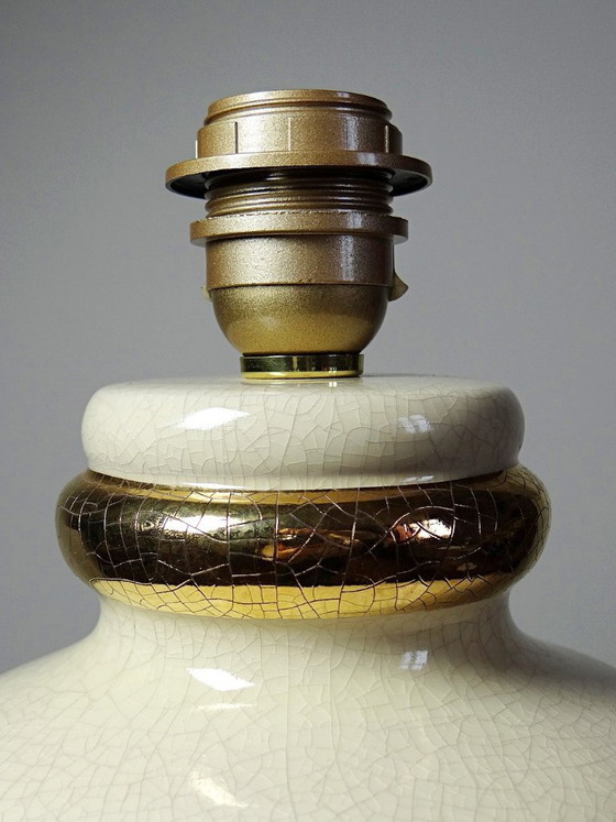 Image 1 of Vintage Panama "Dynasty" crackle-glazed earthenware lamp, Le Dauphin, 1980s-90s
