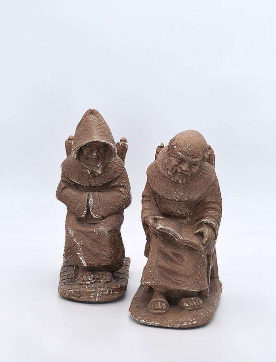 Image 1 of Vintage Bookends in the Shape of Monks - Characterful Set for Your Home Library