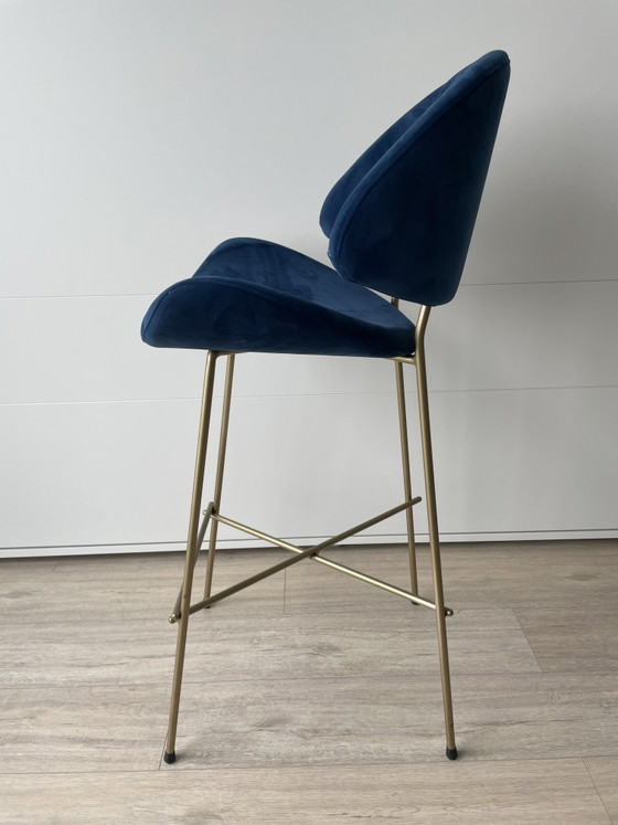 Image 1 of 2x IKER CHERI Bar Trend High Barhocker - Marineblauer Samt