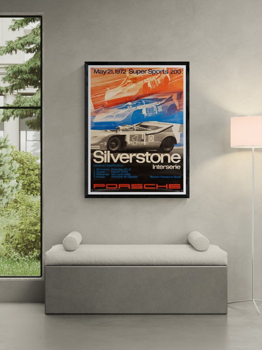Porsche Silverstone Interserie 1972 – Póster original vintage de Porsche de Atelier Strenger – Estilo moderno de mediados de sig