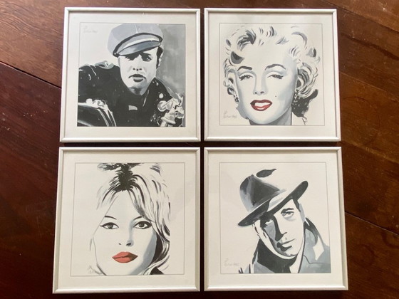 Set aus 4 Kunstdrucken Marilyn Monroe, Brigitte Bardot, Humphrey Bogart, Marlon Brando Signiert – N.v.t. (photo 8 of 8)