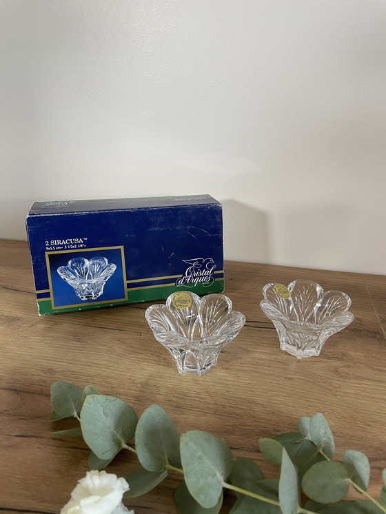 Image 1 of Set of 2 crystal flower candle holders