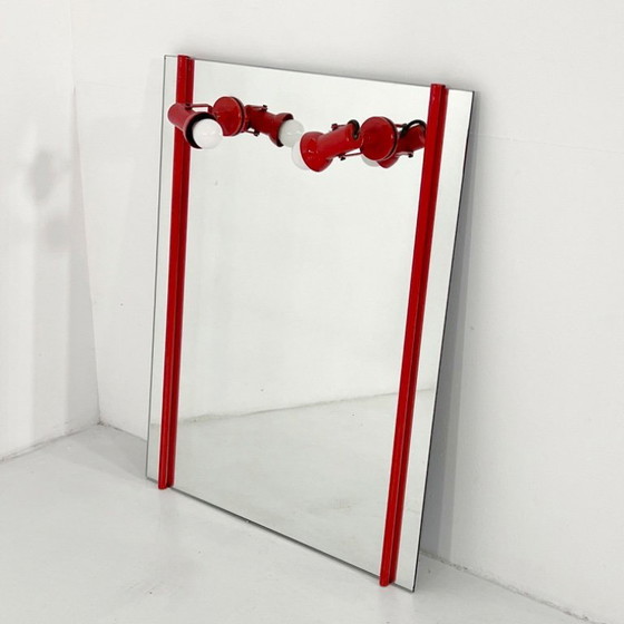 Image 1 of Red Vanity Mirror in Metal, 1970s