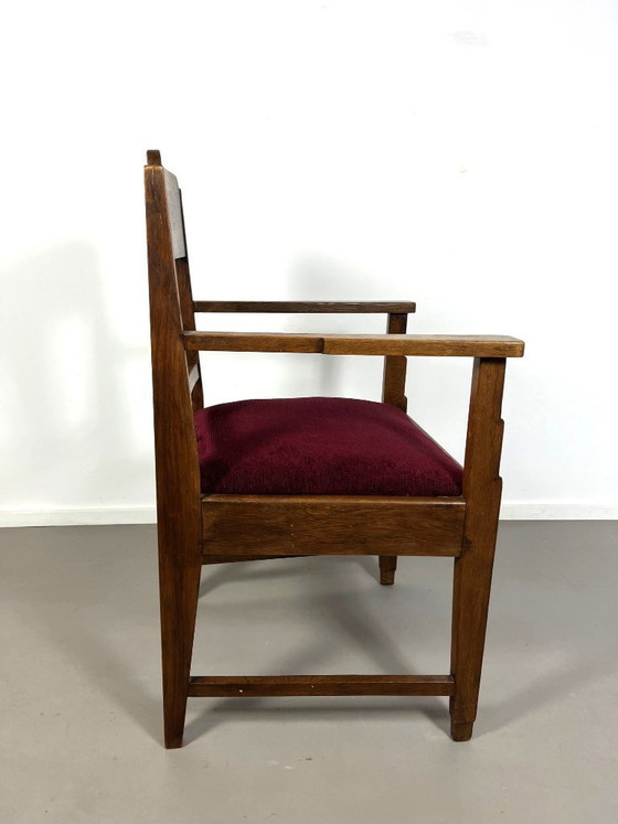Image 1 of Dutch Art Deco Amsterdam School oak armchair, 1930s