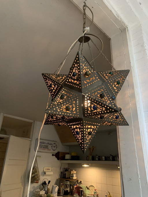 Ancient Egyptian star lamp made of brass, 50cm diameter.