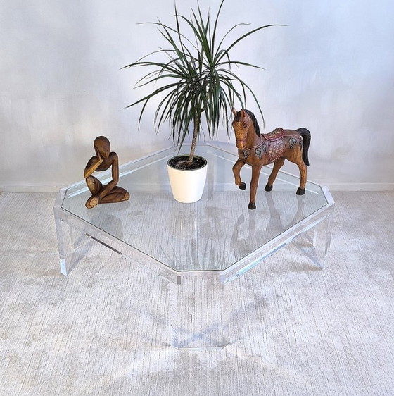 Image 1 of Wunderschöner großer quadratischer ATHENA-Couchtisch aus Acrylglas und Glas, entworfen von David Lange