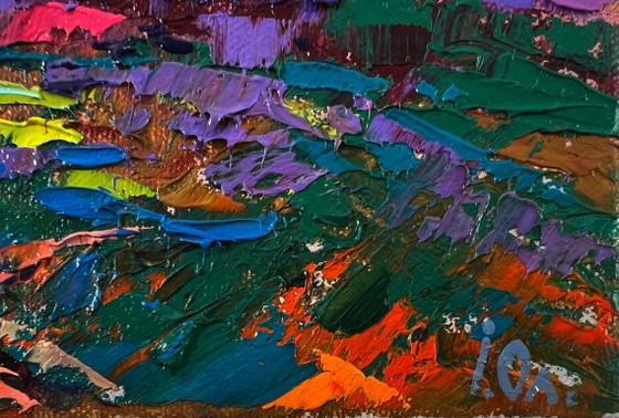 Image 1 of Original Oil Painting Colorful Sky Landscape Summer Blue Night