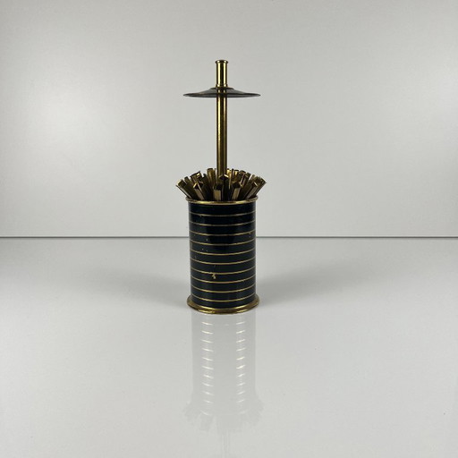 Zigarettenspender/Halter aus schwarzem und goldenem Metall, 1960er/70er Jahre