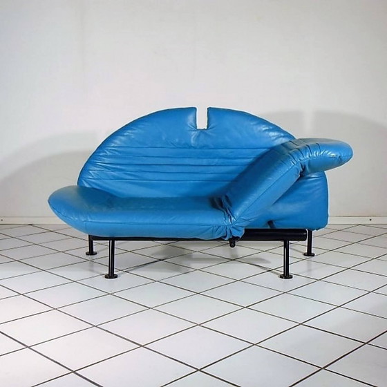 Image 1 of Sofa Loveseat turquoise leer van Walter Leeman voor Sormani, 1980