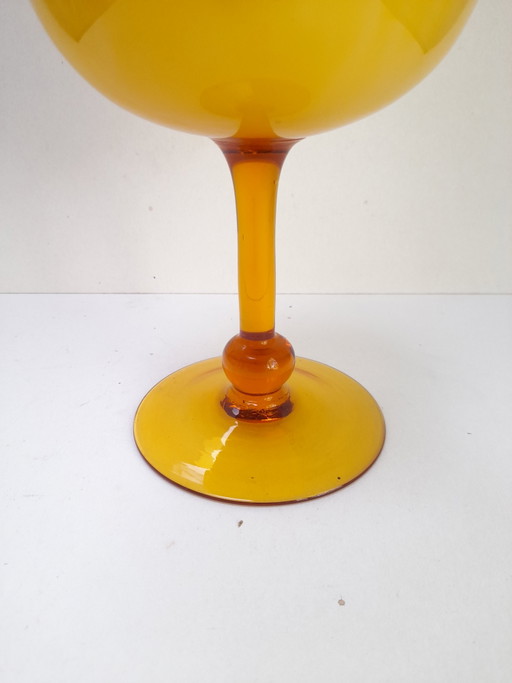 Large pedestal vase in yellow opaline glass