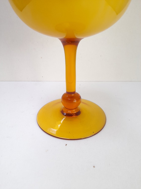 Image 1 of Large pedestal vase in yellow opaline glass