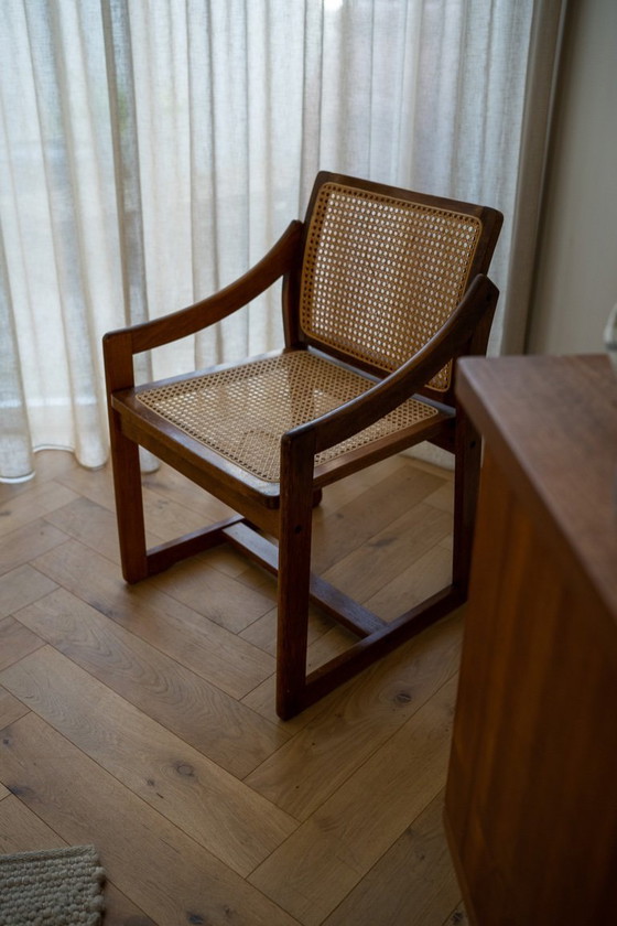 Image 1 of Sedia vintage in teak con seduta in tessuto
