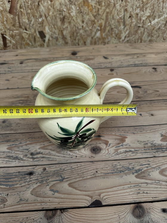 Image 1 of Vallauris glazed ceramic pitcher from the 50s, Olives Noires decor