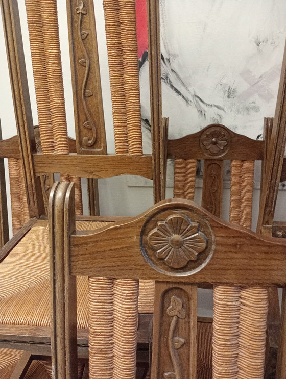 Image 1 of 6 x brutalist stoelen eik Baskisch vintage