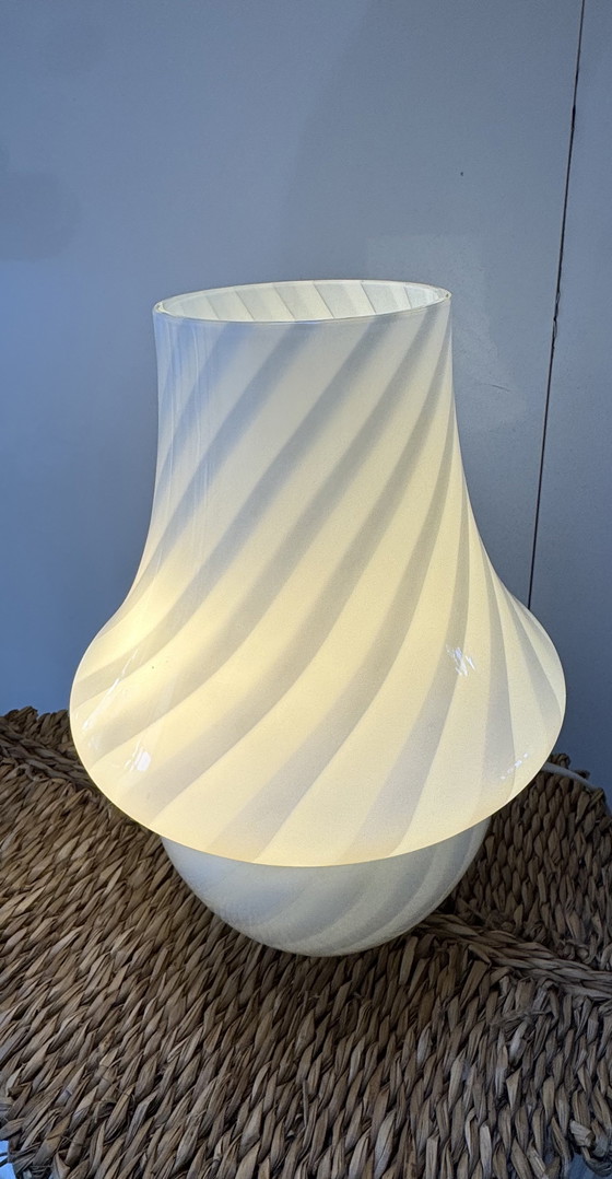 Image 1 of Vintage Murano 'Mushroom' Table Lamp – White Swirl Glass – 1970s