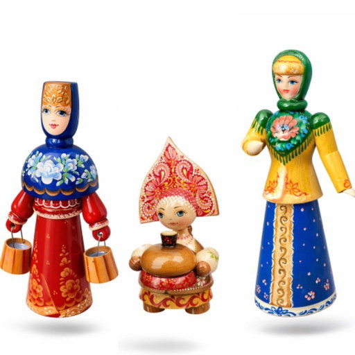 Muñecas rusas de madera/figuras populares, pintadas a mano y firmadas (vintage)