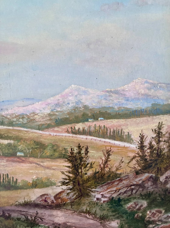 Image 1 of Peinture à l'huile originale vintage représentant un paysage champêtre : art mural représentant la nature de la campagne