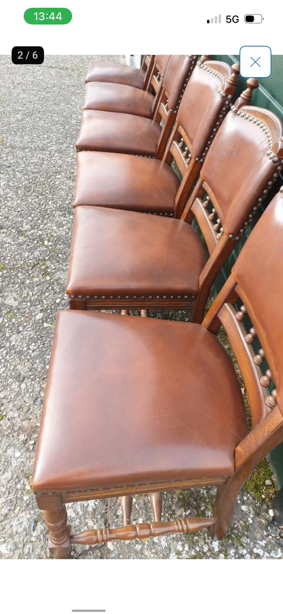 Image 1 of 6 klassiek eiken eetkamer stoelen leder 