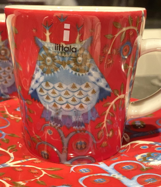 Image 1 of 2 tasses à expresso et soucoupes hibou Iittala Taila rouges