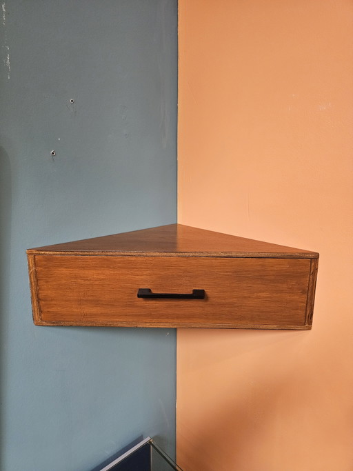 Mid-Century Vintage Schwebender Wand-Eckschrank Nachttisch