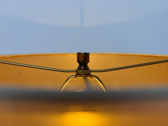 Par de lámparas de mesa de latón y lucita, años 80, Plexiglás, Textil, Beige (foto 4 de 12)