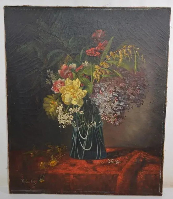 Pauline Petit (Französisch 19.-20. Jahrhundert) "Stillleben mit Blumenstrauß" Öl auf Leinwand Signiert und (photo 2 of 12)