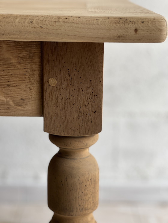 Image 1 of Farmhouse table and its 2 benches in solid oak