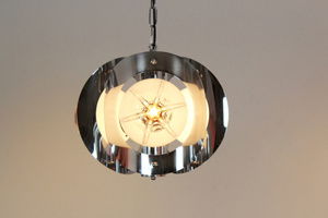 A.V. Mazzega geometric chrome and frosted glass chandelier