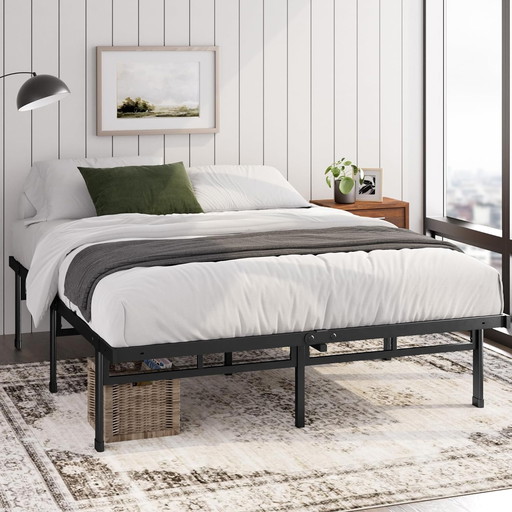 Zinus Justin Lit 140 x 190 cm - 36 cm de Hauteur avec Rangement sous Le lit - Lit Plateforme en métal - Noir