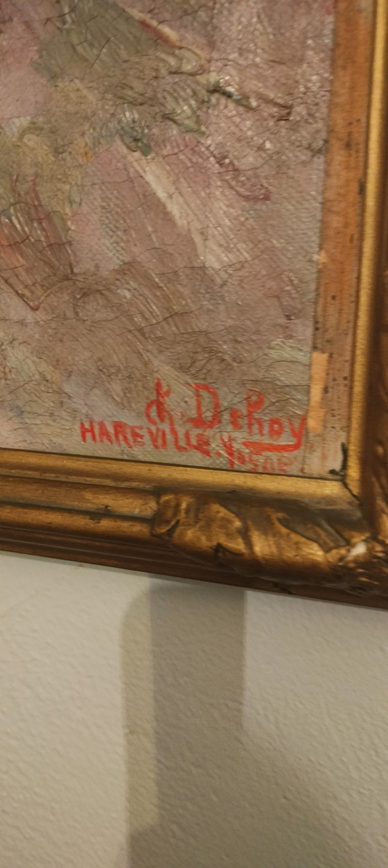 Image 1 of Painting by artist Charles Dehoy 1872-1940 from Brussels Saint-Gilles - the work depicts a village in Hareville in France