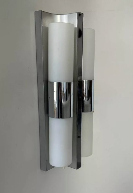Vintage chrome-plated metal and opaline wall lamp, Germany 1960