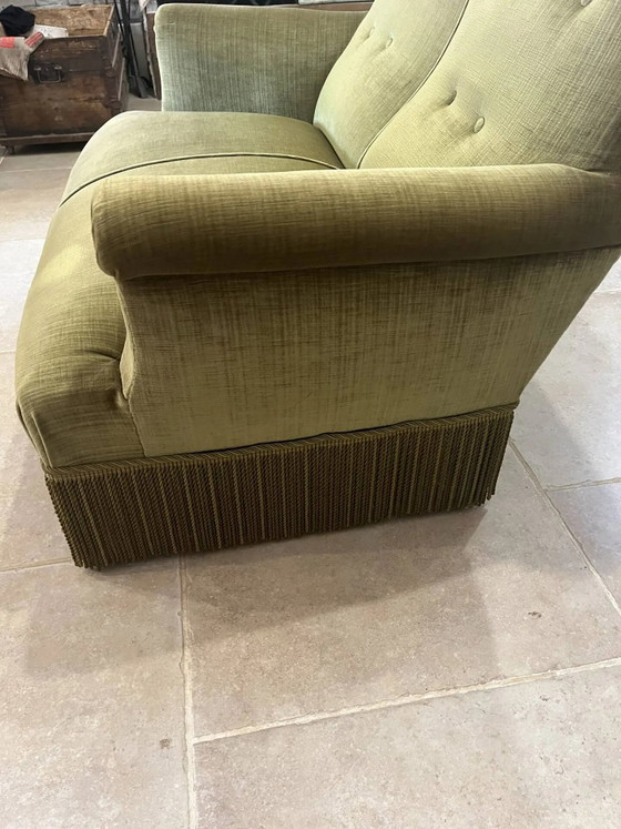 vintage double toad sofa in olive green fabric and trimmings – 2 seaters, Velvet, Art Deco (photo 11 of 15)