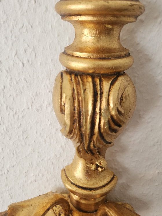 Hand-carved antique Florentine wall hanging with crystal pendants, gilded

with gold leaf, Baroque Rococo, (photo 14 of 15)