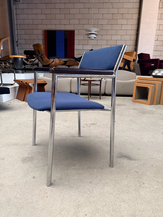 Vintage model 60 chair, Gijs van der Sluis (stock: 3), Armchairs, Textile, Wood, Blue (photo 13 of 15)