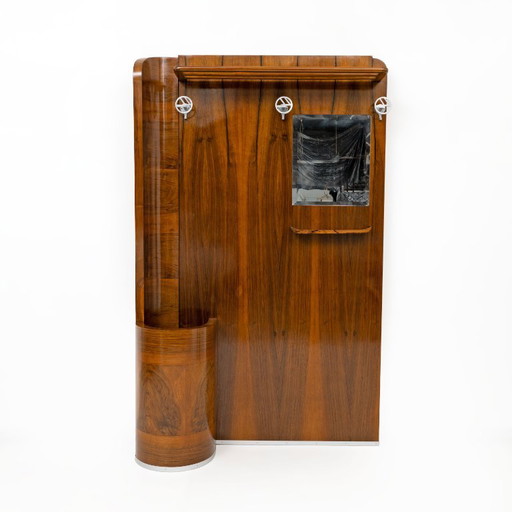 Italiaanse Art Deco walnotenhouten halstandaard met geïntegreerde parapluhouder