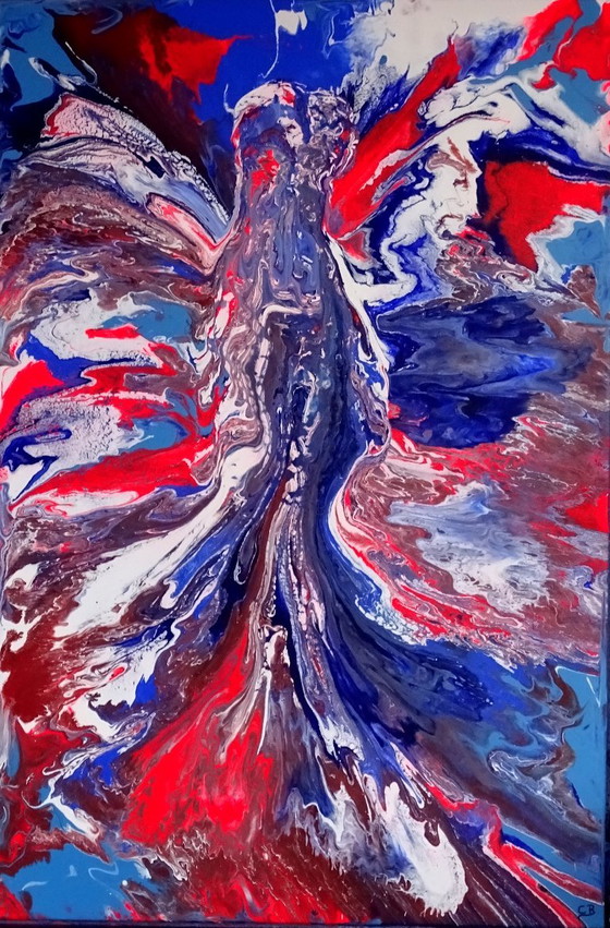 Abstract schilderij in rood, wit en blauw, CB, Schilderijen & Tekeningen, Canvas, Anders (foto 2 van 10)