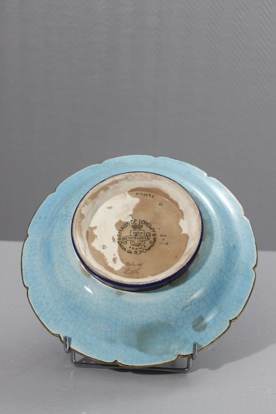 Image 1 of Coupe sur pied émaux de Longwy Renaissance décor Maurice Paul Chevallier