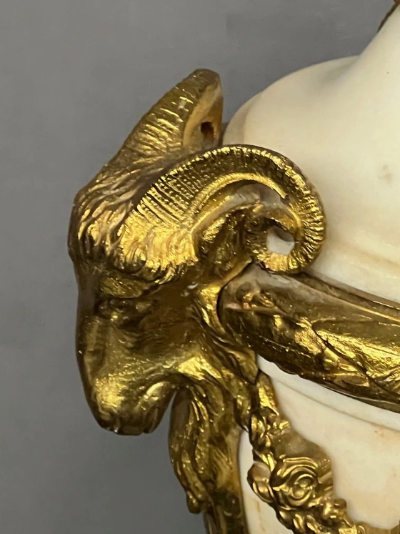 Pair of vases in Louis XVI style. White marble and gilded bronze. (photo 5 of 6)
