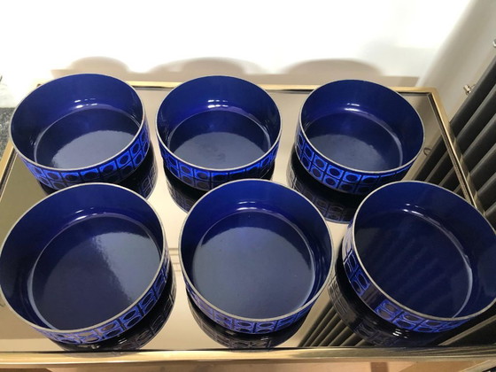 Image 1 of Retro set SILIT Blue enamel pots and saucers