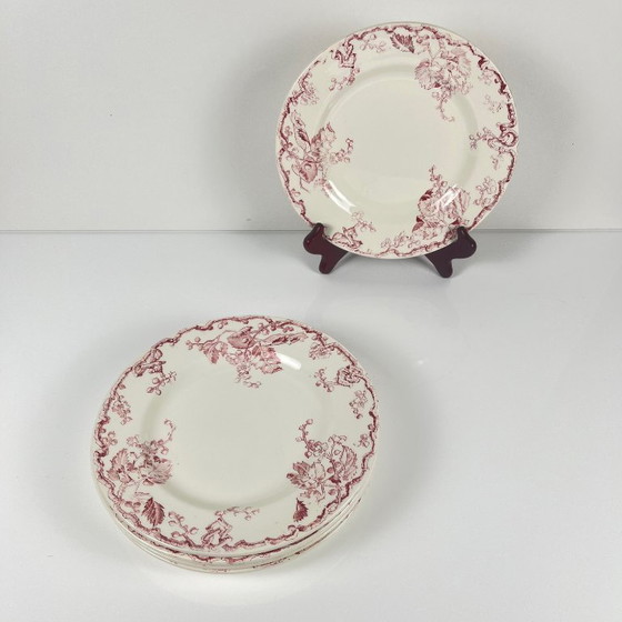 Image 1 of Set di Piatti Piani Lunéville Terre de Fer da 6 KG, "Fontainebleau", Rosa, XIX Secolo