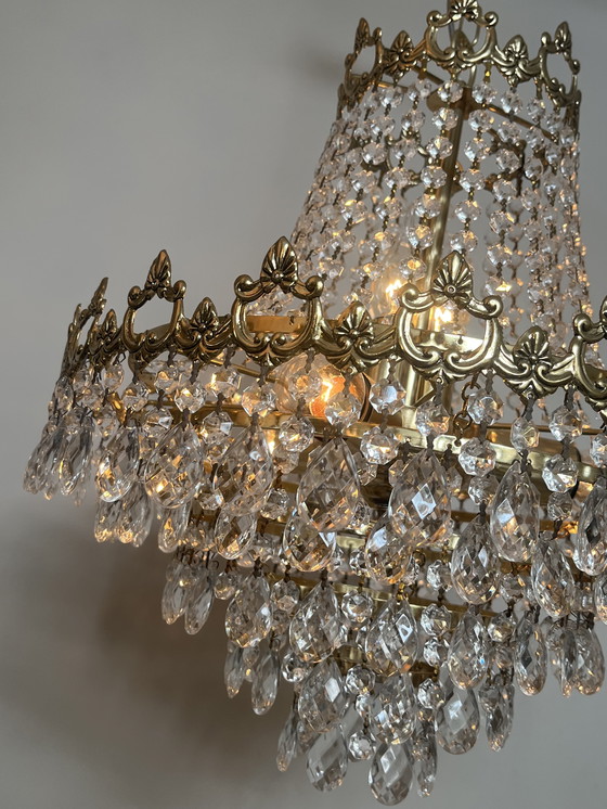 Image 1 of Xl chandelier crystal pendants bronze frame vintage