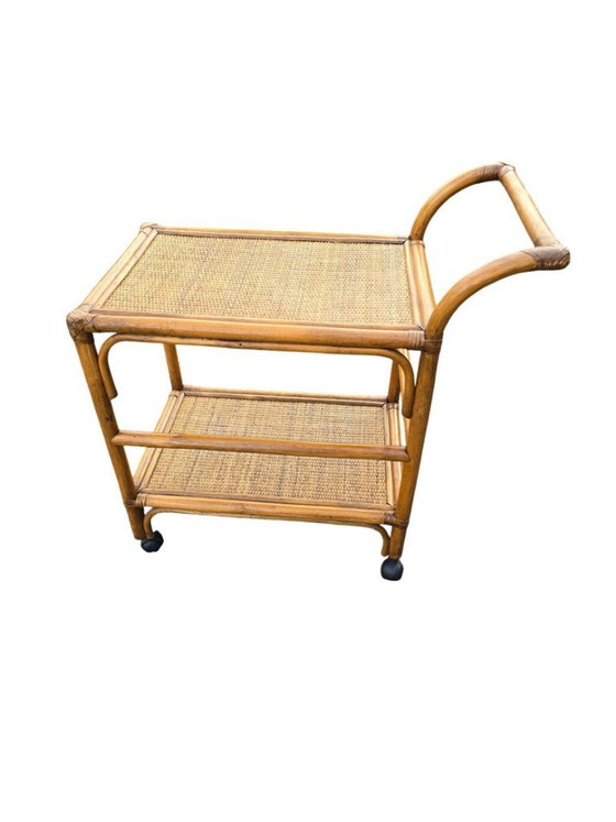 Rolling Serving Cart in Rattan and Cane, 1960s-70s – Bar carts (photo 5 of 5)