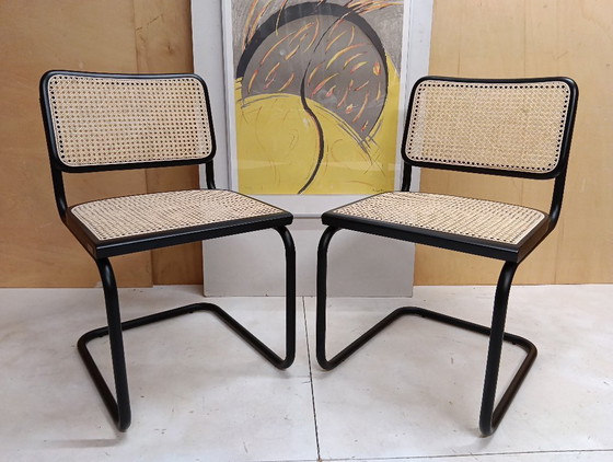 Image 1 of ALIVARMVSEVM 104. SET of 2 CESCA B32 Chairs (NEW) in Black Frame Limited Edition 