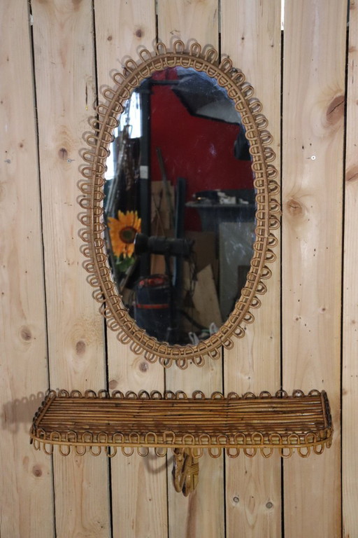 Miroir & sellette rotin Franco Albini