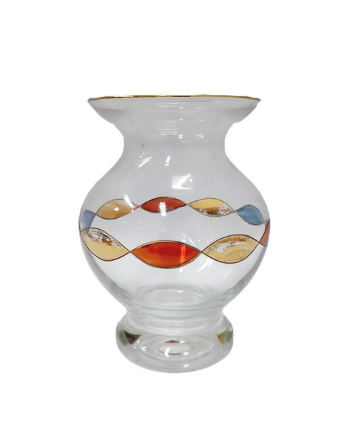 Vaso in vetro trasparente con treccia colorata dipinta