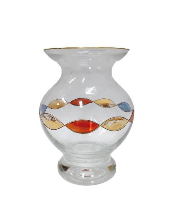 Image 1 of Vaso in vetro trasparente con treccia colorata dipinta