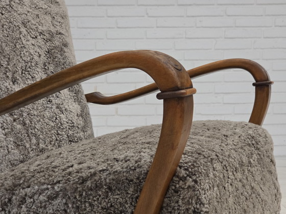 Image 1 of 1960s Reupholstered Danish Armchair in New Zealand Genuine Sheepskin