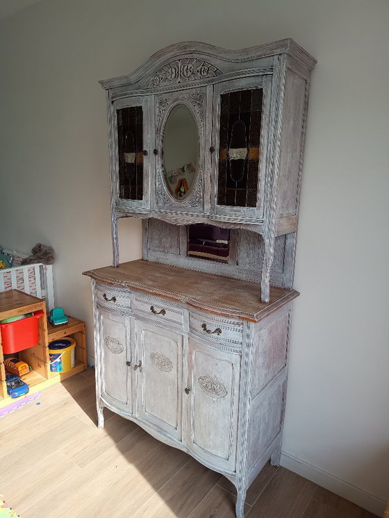 Image 1 of Antique sideboard with leaded glass and mirror