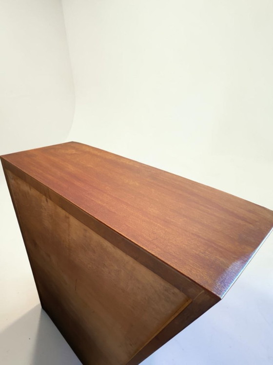 Image 1 of Antique German oak roll-top wardrobe with original key and working wooden roll-top. Made around 1920–1935
